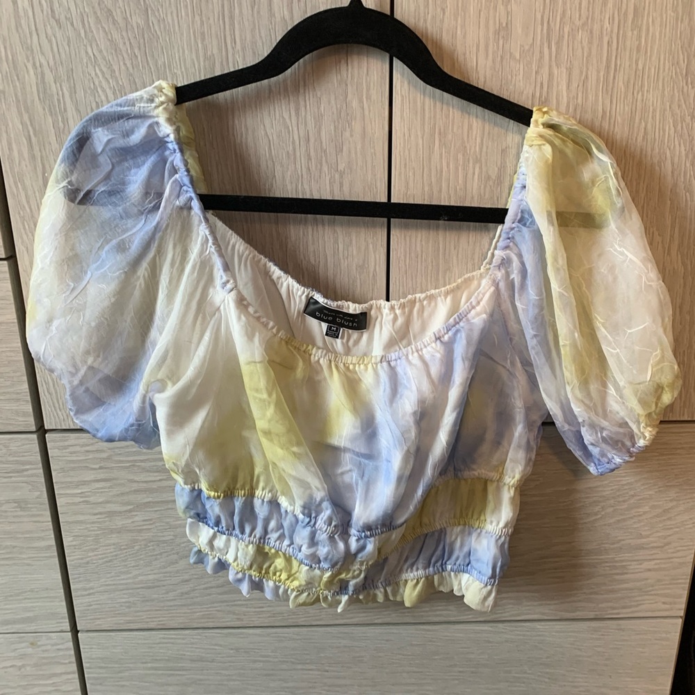 Blue Blush Puff Sleeve Crop Top